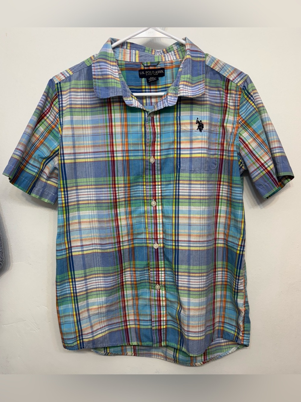 U.S. Polo Assn. Multicolor Plaid Short Sleeve Button-Up Shirt Boys Size XXL 18